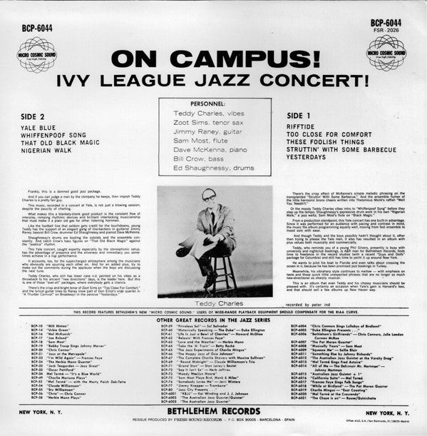 The Teddy Charles Group : On Campus - Ivy League Jazz Concert (LP, Album, Mono, RE)