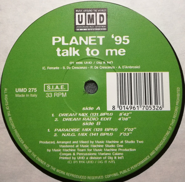 Planet '95 : Talk To Me (12")
