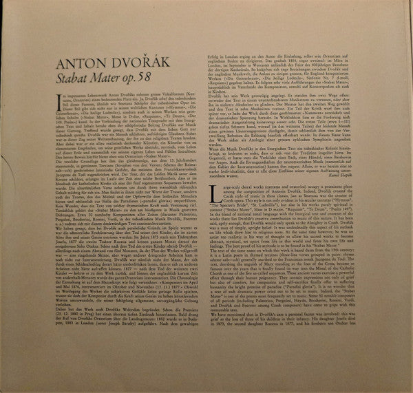 Antonín Dvořák - Stefania Woytowicz ‧ Věra Soukupová ‧ Ivo Žídek ‧ Kim Borg - The Czech Philharmonic Orchestra ‧ Václav Smetáček : Stabat Mater (2xLP, RP, Aut)