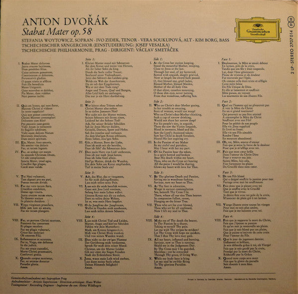 Antonín Dvořák - Stefania Woytowicz ‧ Věra Soukupová ‧ Ivo Žídek ‧ Kim Borg - The Czech Philharmonic Orchestra ‧ Václav Smetáček : Stabat Mater (2xLP, RP, Aut)