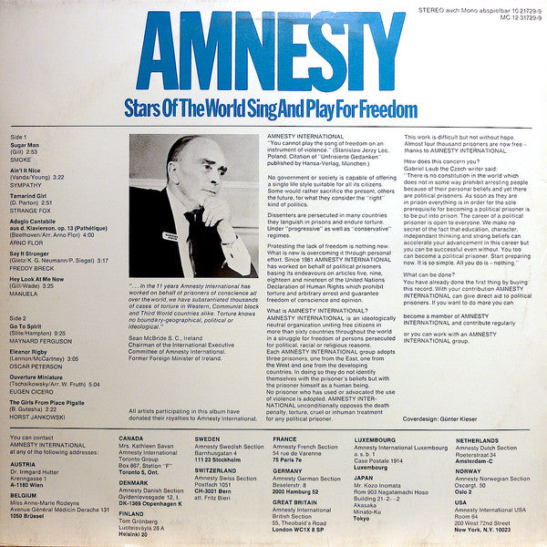 Various : Amnesty • Stars Of The World Sing And Play For Freedom (LP, Comp)