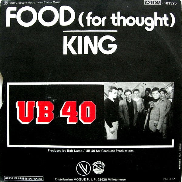 UB40 : Food (For Thought) / King (7", Single, Pap)