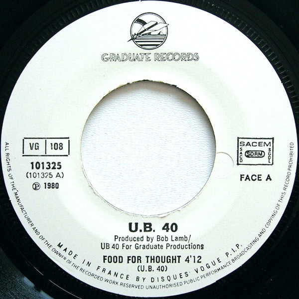 UB40 : Food (For Thought) / King (7", Single, Pap)