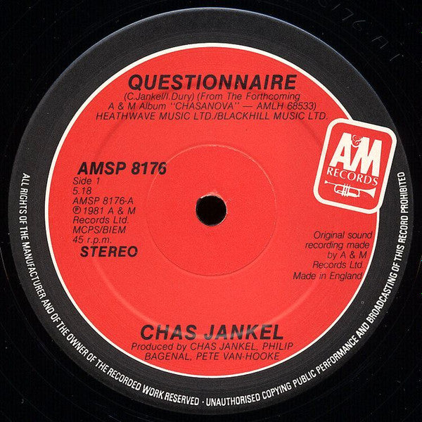 Chas Jankel : Questionnaire (12")