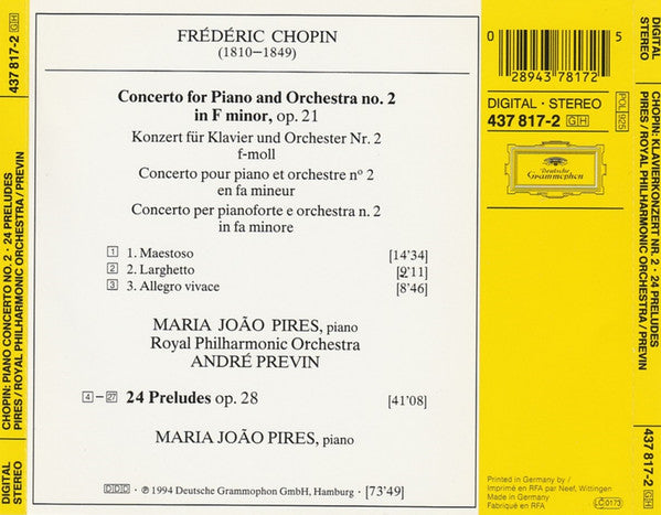 Chopin*, Maria João Pires*, Royal Philharmonic Orchestra, André Previn : Piano Concerto No. 2 = Klavierkonzert = Concerto Pour Piano • 24 Preludes (CD)
