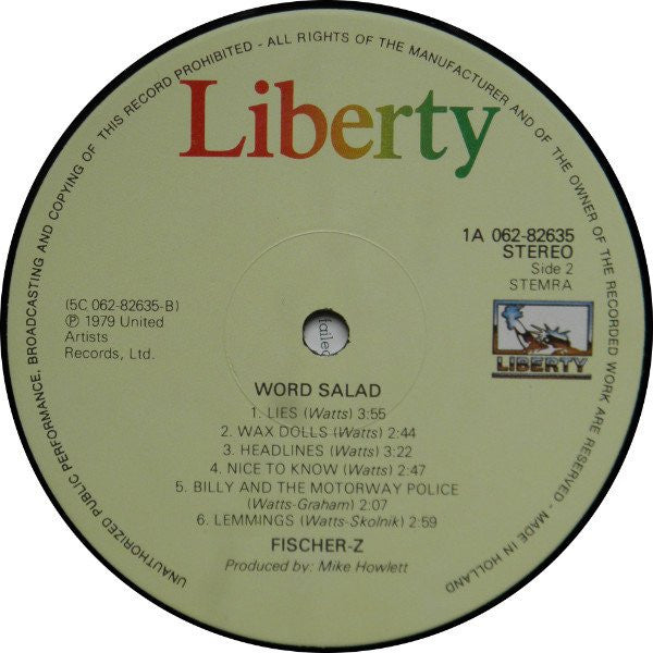 Fischer-Z : Word Salad (LP, Album, RP)