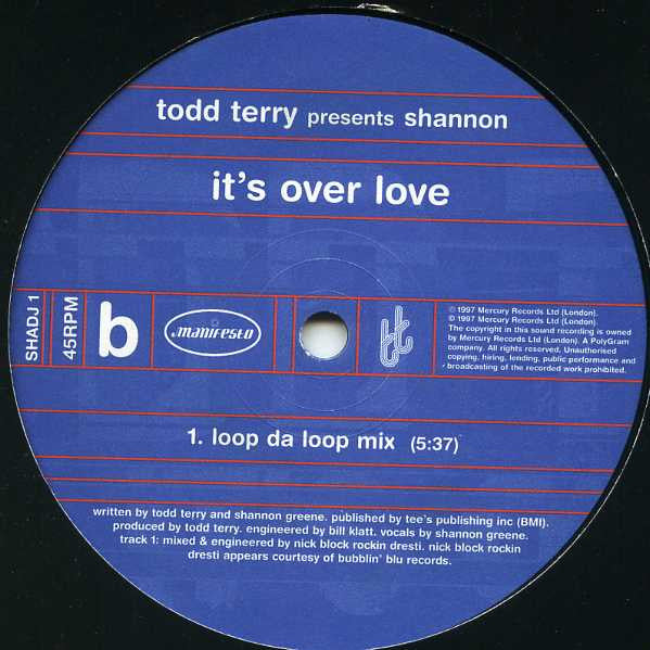 Todd Terry Presents Shannon : It's Over Love (2x12", Promo)