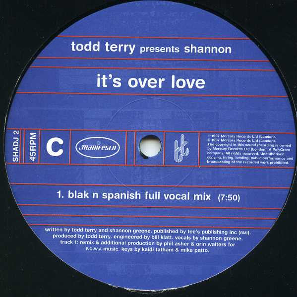 Todd Terry Presents Shannon : It's Over Love (2x12", Promo)