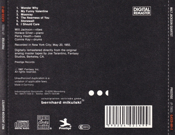 Milt Jackson : Milt Jackson Quartet (CD, Album, RE, RM)