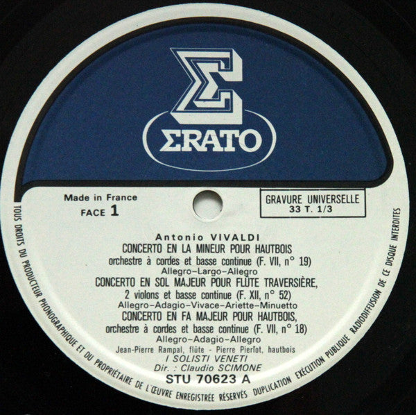 Jean-Pierre Rampal - Pierre Pierlot, I Solisti Veneti / Claudio Scimone - Antonio Vivaldi : Six Concertos Pour Flute, Pour Hautbois, Cordes & Continuo (LP)