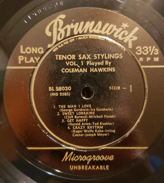Coleman Hawkins : Tenor Sax Stylings, Vol. 1 (10", Comp)