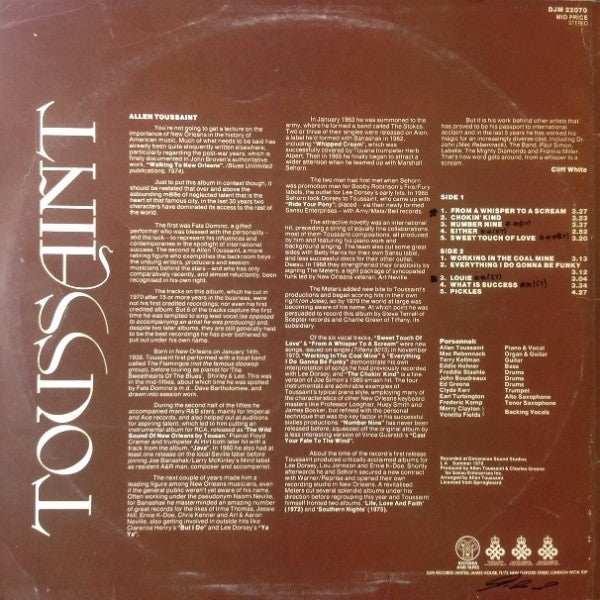 Allen Toussaint : Toussaint (LP, Album, RE)