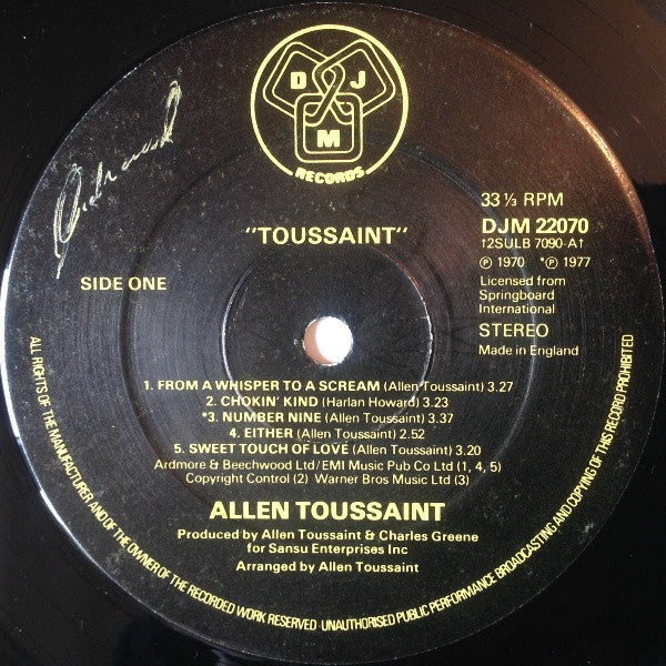 Allen Toussaint : Toussaint (LP, Album, RE)