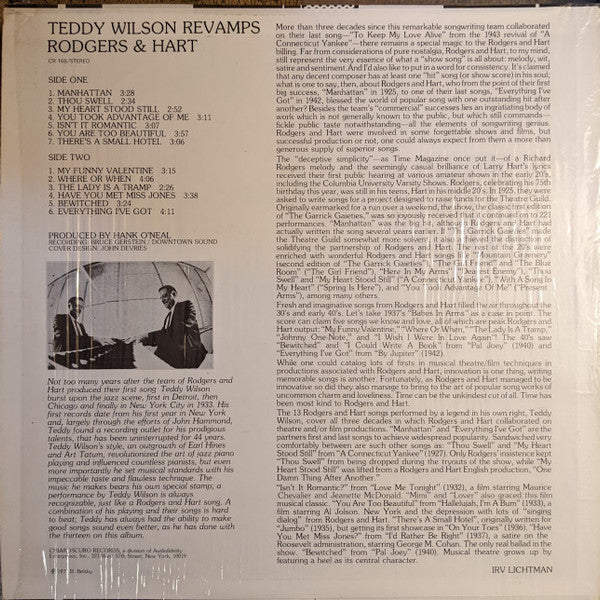 Teddy Wilson : Teddy Wilson Revamps Rodgers & Hart (LP, Album)