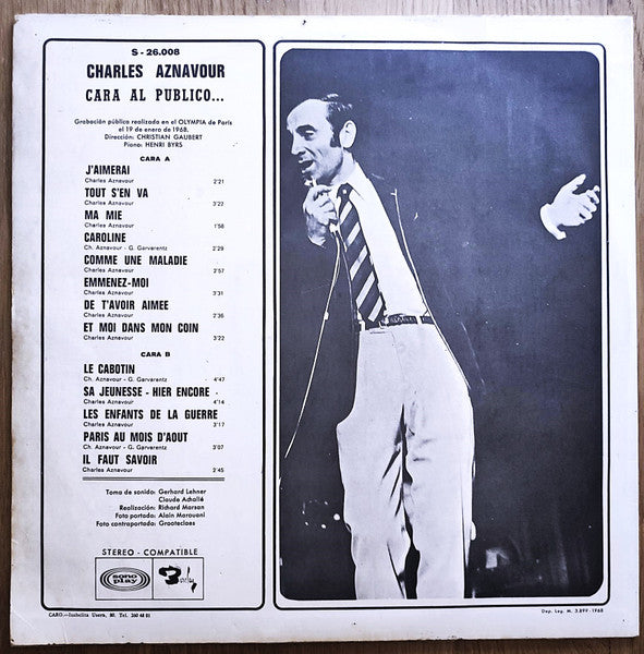 Charles Aznavour : Cara Al Publico... (LP, Album, Gat)
