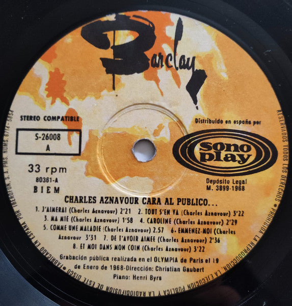 Charles Aznavour : Cara Al Publico... (LP, Album, Gat)