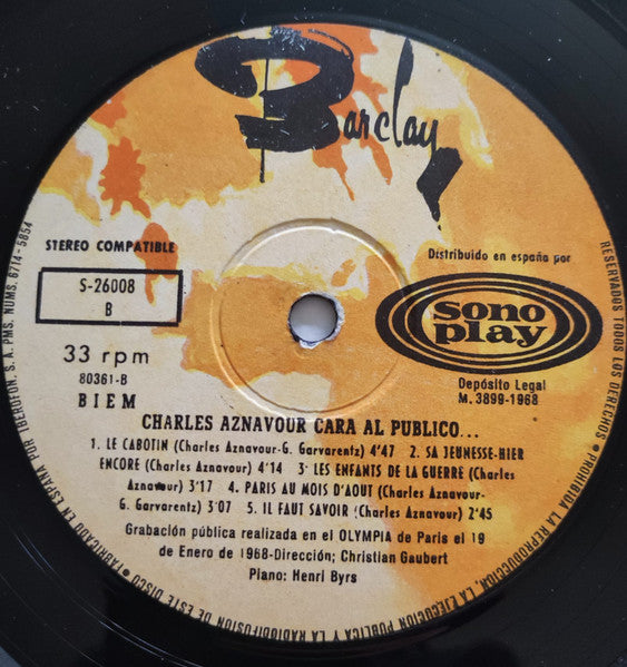 Charles Aznavour : Cara Al Publico... (LP, Album, Gat)
