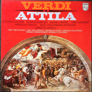 Giuseppe Verdi - Cristina Deutekom, Ruggero Raimondi, Sherrill Milnes, Carlo Bergonzi, The Ambrosian Singers, Royal Philharmonic Orchestra, Lamberto Gardelli : Attila (2xLP + Box)