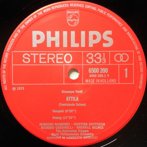 Giuseppe Verdi - Cristina Deutekom, Ruggero Raimondi, Sherrill Milnes, Carlo Bergonzi, The Ambrosian Singers, Royal Philharmonic Orchestra, Lamberto Gardelli : Attila (2xLP + Box)