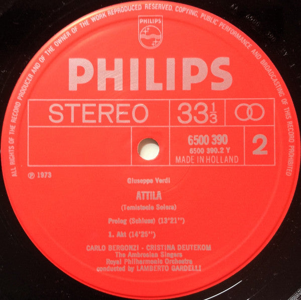 Giuseppe Verdi - Cristina Deutekom, Ruggero Raimondi, Sherrill Milnes, Carlo Bergonzi, The Ambrosian Singers, Royal Philharmonic Orchestra, Lamberto Gardelli : Attila (2xLP + Box)