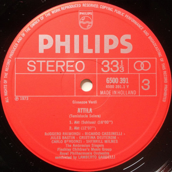 Giuseppe Verdi - Cristina Deutekom, Ruggero Raimondi, Sherrill Milnes, Carlo Bergonzi, The Ambrosian Singers, Royal Philharmonic Orchestra, Lamberto Gardelli : Attila (2xLP + Box)