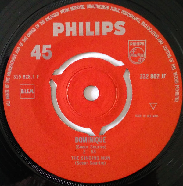 The Singing Nun : Dominique / Entre Les Etoiles (7", Single, Mono)