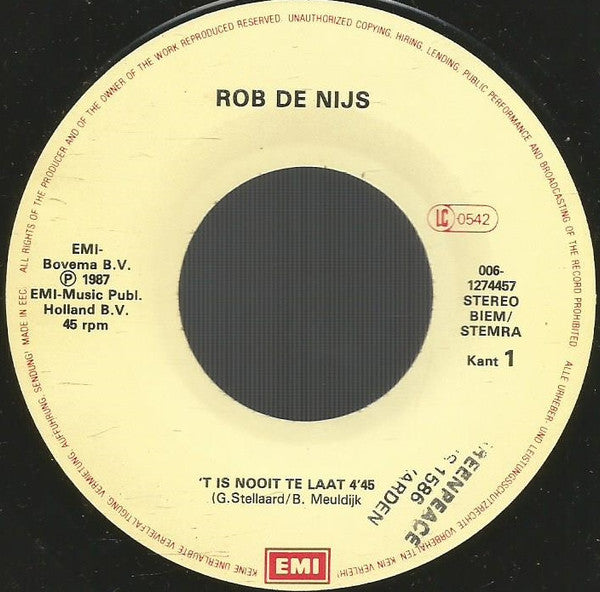 Rob de Nijs : 't Is Nooit Te Laat (7", Single)
