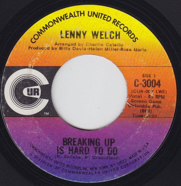 Lenny Welch : Breaking Up Is Hard To Do / Get Mommy To Come Back Home (7", Single)