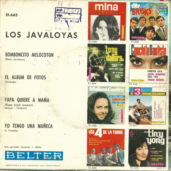 Los Javaloyas : Bomboncito Melocotón / El Album De Fotos / Papá Quiere A Mamá / Yo Tengo Una Muñeca (7", EP)