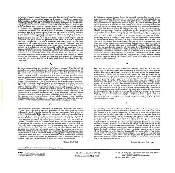 Johann Nepomuk Hummel / Georg Friedrich Händel / Johann Wilhelm Hertel, Maurice André, Orchestre De Chambre Jean-François Paillard, Jean-François Paillard : Introduction, Theme & Variations / Trois Concertos Pour Trompette (LP)