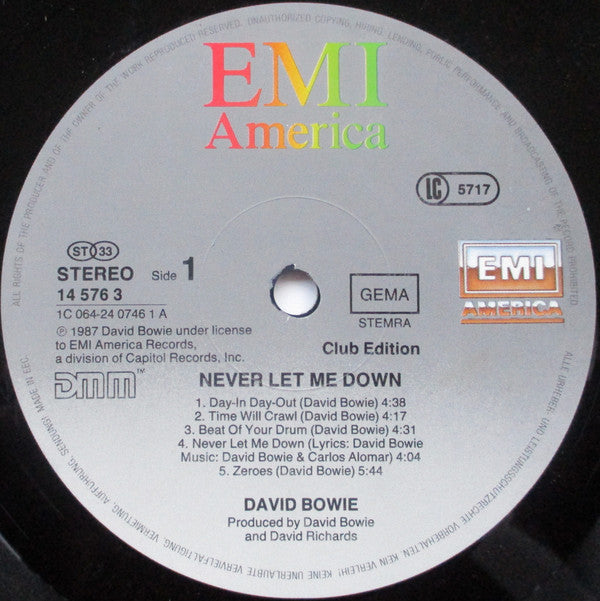 David Bowie : Never Let Me Down (LP, Album, Club)