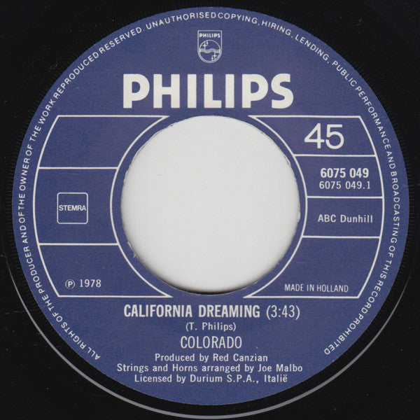 Colorado (2) : California Dreaming (7", Single)