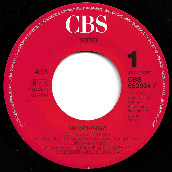 Toto : Mushanga (7", Single)