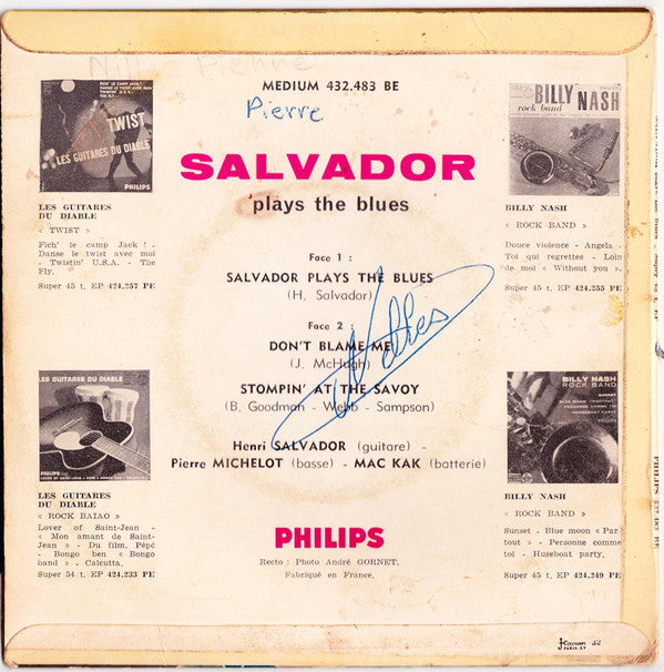 Henri Salvador : Salvador Plays The Blues (7", EP, RE)