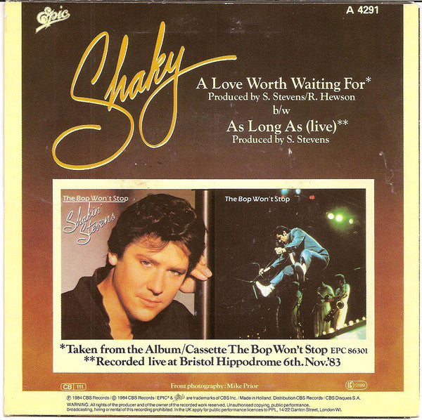 Shakin' Stevens : A Love Worth Waiting For (7", Single)
