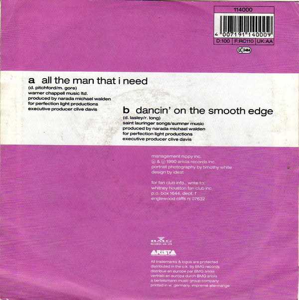 Whitney Houston : All The Man That I Need (7", Single)