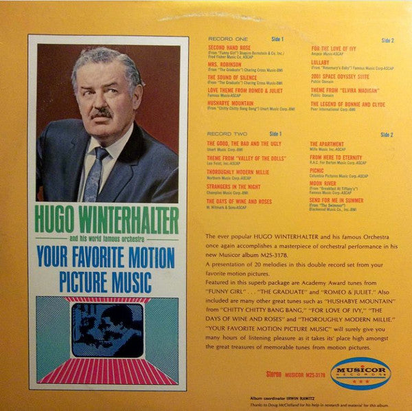 Hugo Winterhalter Orchestra : Your Favorite Motion Picture Music (2xLP, Album, Gat)