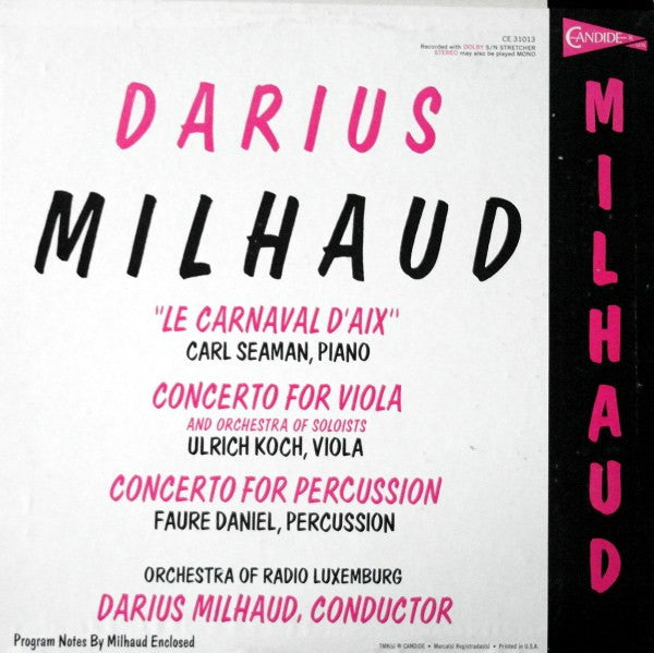 Milhaud* : Le Carnaval D'Aix / Concerto For Viola / Concerto For Percussion (LP)