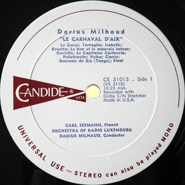 Milhaud* : Le Carnaval D'Aix / Concerto For Viola / Concerto For Percussion (LP)