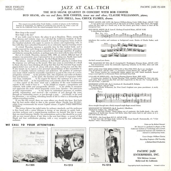 Bud Shank Quartet With Bob Cooper : Jazz At Cal-Tech (LP, Album, Mono, Dee)