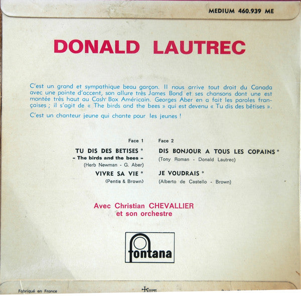Donald Lautrec : Tu Dis Des Bêtises (7", EP)