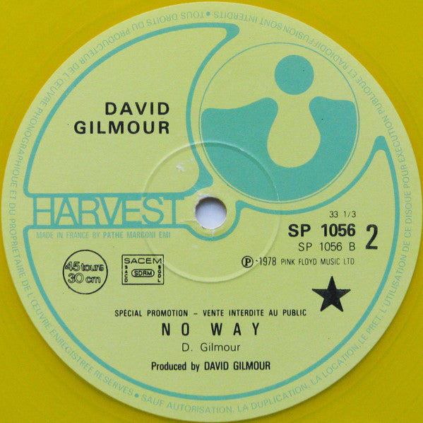 Richard Wright / David Gilmour : Drop In From The Top / No Way (12", Promo, Yel)