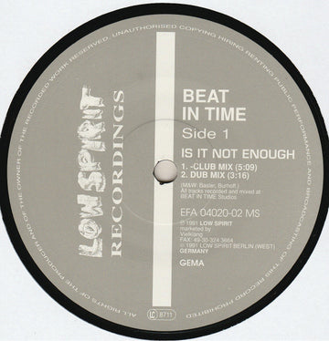 Beat In Time : Is It Not Enough (12")