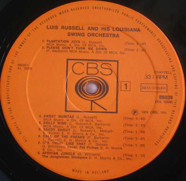 Luis Russell And His Orchestra : Luis Russell And His Louisiana Swing Orchestra (2xLP, Comp)