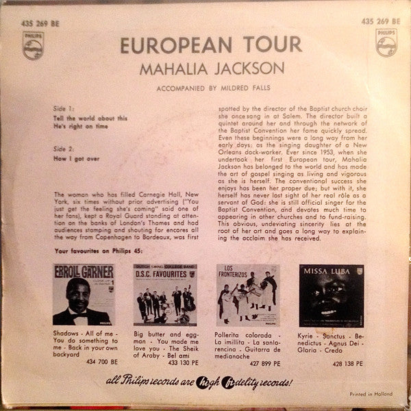 Mahalia Jackson : European Tour (7", EP)