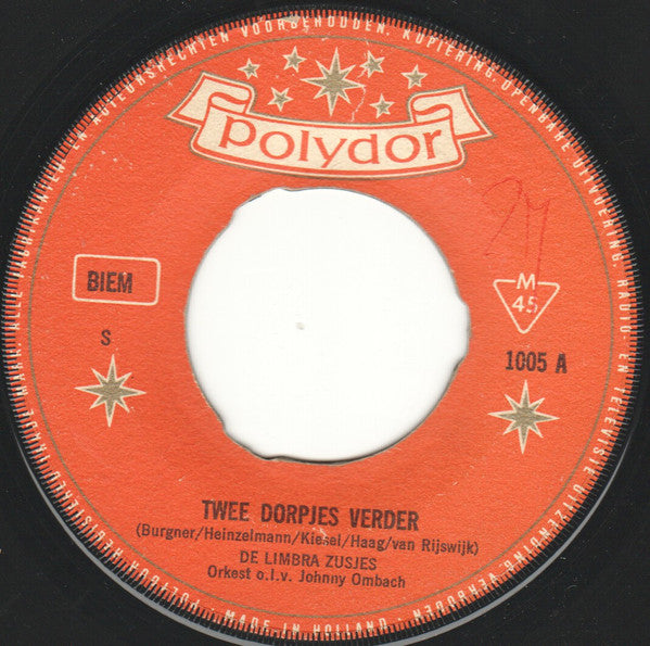 Limbra Zusjes : Twee Dorpjes Verder (7", Single, Mono)