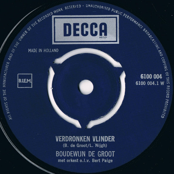 Boudewijn de Groot : Verdronken Vlinder / Beneden Alle Peil (7", Single)