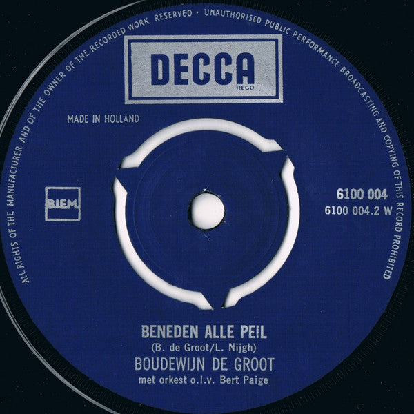 Boudewijn de Groot : Verdronken Vlinder / Beneden Alle Peil (7", Single)