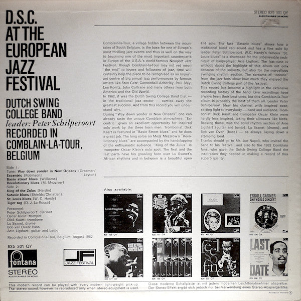 Dutch Swing College Band* : D.S.C. At The European Jazz Festival (LP, Album)