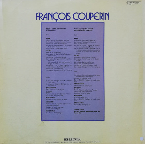 François Couperin - Lionel Rogg : Messe À L'Usage Des Paroisses / Messe À L'Usage Des Convents (2xLP, Gat)
